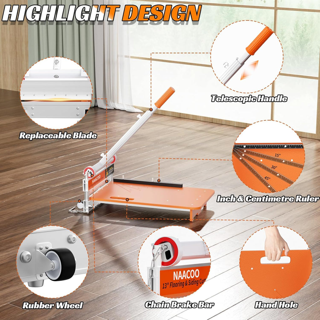 NAACOO Heavy Duty Laminate/Vinyl Floor Cutter, 13” Vinyl Plank Cutter with Wheel – Just 1 Step Meet Angle&Length Cutting, Flooring Tools - Cuts Laminate Floor, Engineer Wood, LVP/T, VCT, SPC, WPC