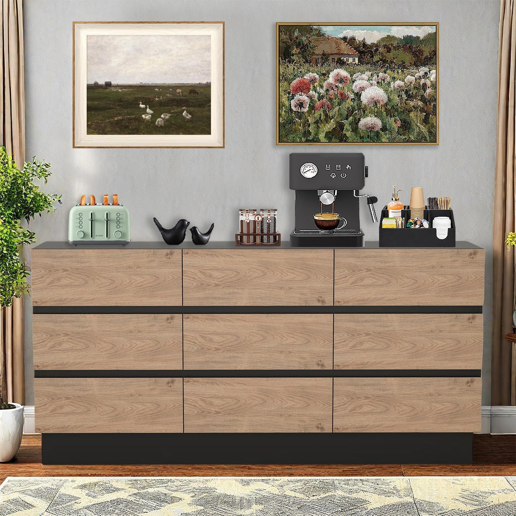 Modern Dresser for Bedroom, Closet Organizers and Storage with 9 Drawers .63''Large Storage Organizer for Living Room, Bedroom, Oak