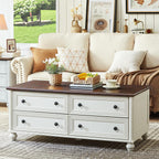 Farmhouse Coffee Table and Night Stand Set of 3,Wood 48" Center Table and 18'' Wide Nightstand with Charging Station,Coffee and End Tables 3-Piece Set for Home Living Room Hallway,White