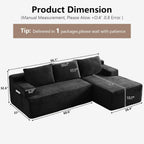 96" Cloud Sectional Couch with L-Shape Chaise, Modular Comfy Sofa Chaise Longue, Upholstered Corduroy Couches Sleeper with Deep Seat for Living Room Bedroom, No Assembly Required(Black, Right Facing)