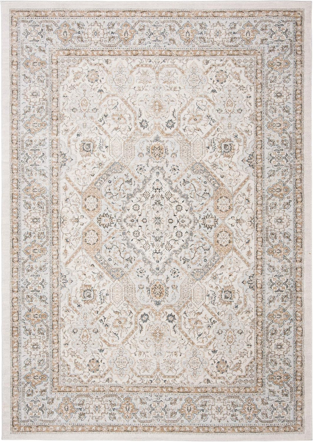 SAFAVIEH Isabella Collection Area Rug - 6'7" x 9', Cream & Beige, Oriental Design, Non-Shedding & Easy Care, Ideal for High Traffic Areas in Living Room, Bedroom (ISA916B)