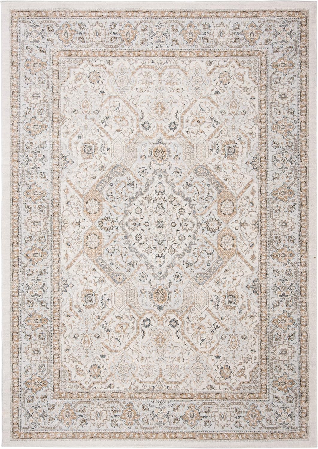 SAFAVIEH Isabella Collection Area Rug - 6'7" x 9', Cream & Beige, Oriental Design, Non-Shedding & Easy Care, Ideal for High Traffic Areas in Living Room, Bedroom (ISA916B)