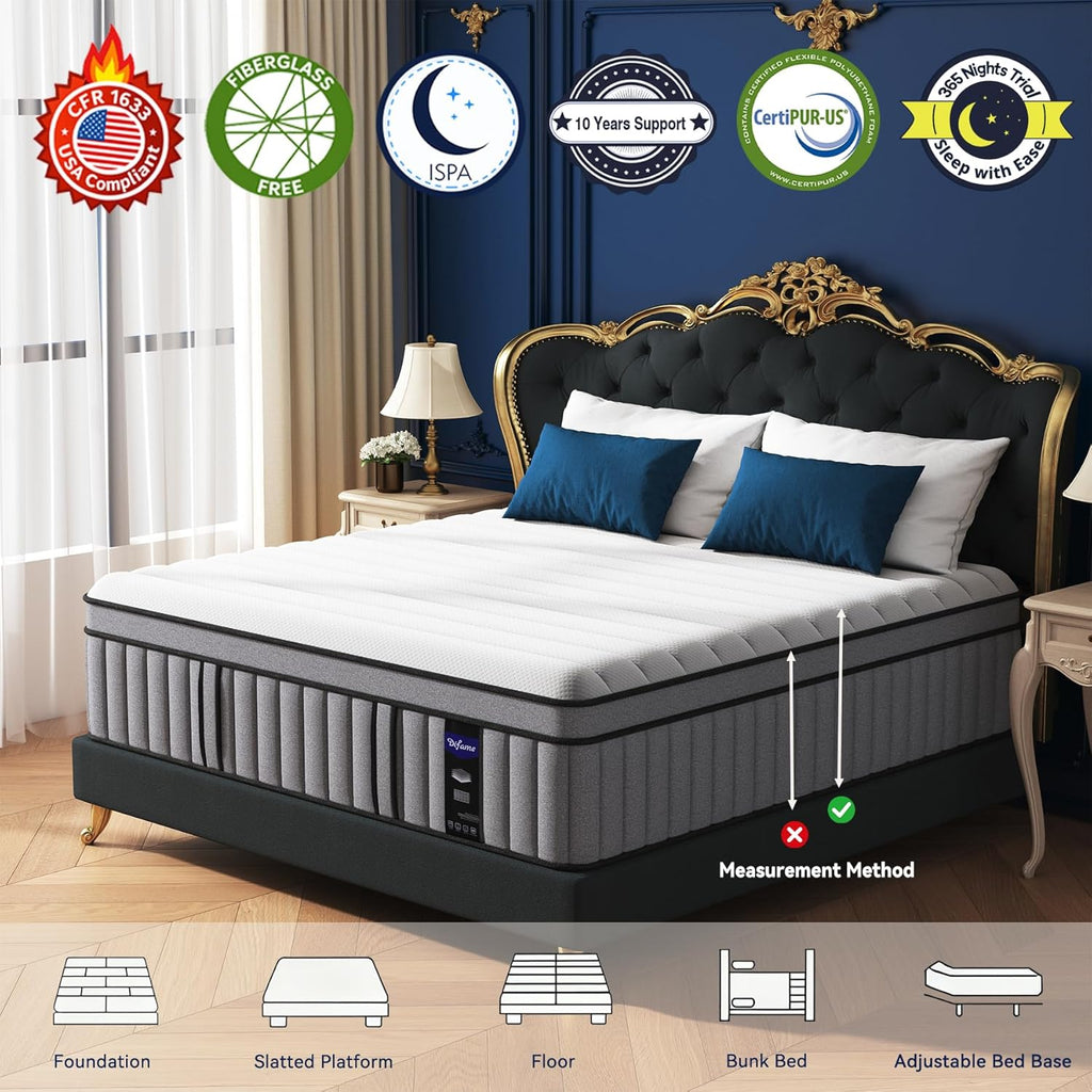 DIFAME King Mattress, (2026 Upgraded) Hotel-Level Luxury Medium Firm 14 Inch King Hybrid Mattress in A Box, with Cool Gel Memory Foam & Pocket Springs, Extra Edge Support, 365-Night Trial
