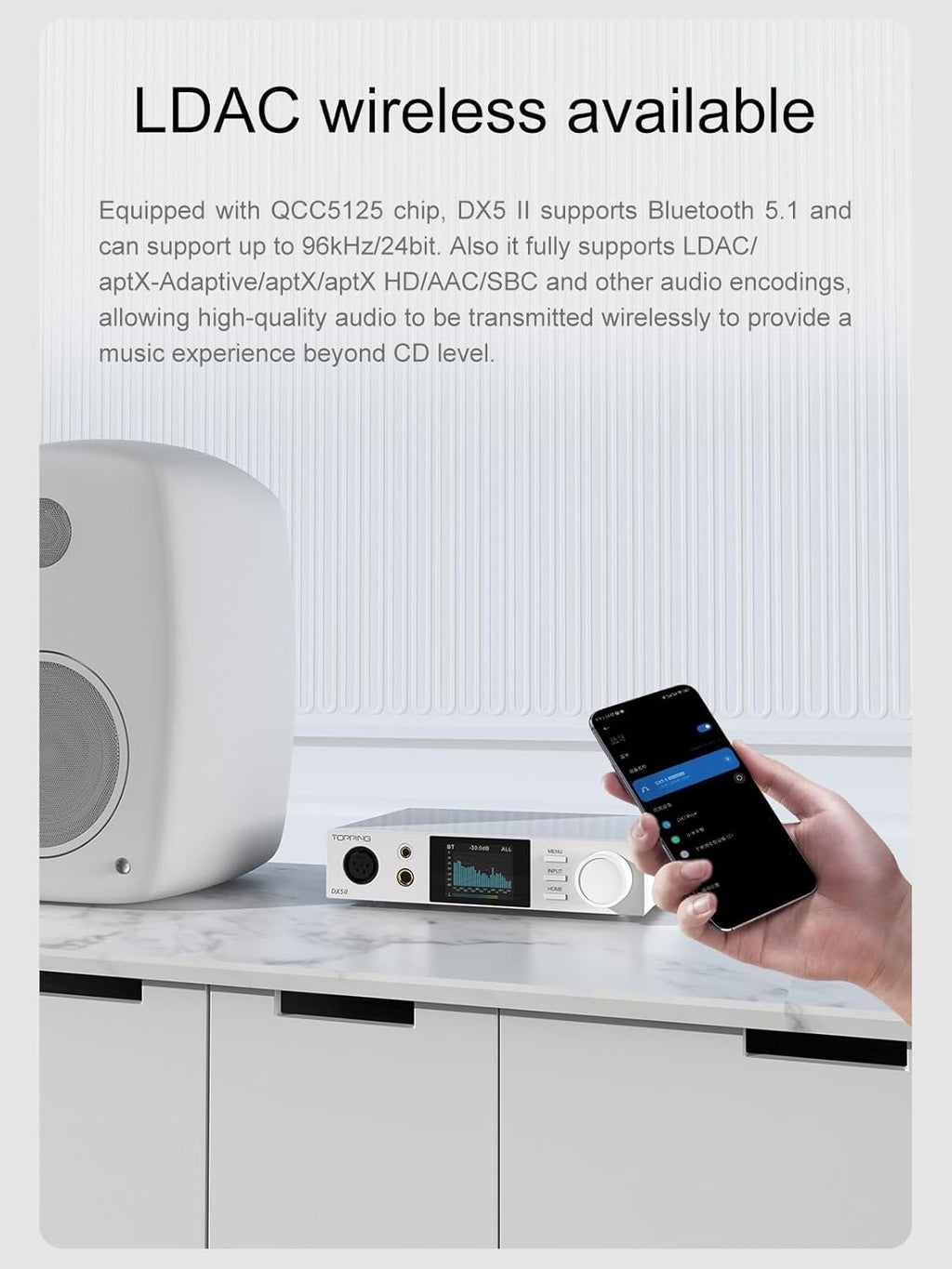 TOPPING DX5 II Hi-Res DAC & Headphone Amp Combo – Dual ES9039Q2M  X-Hybrid Amp  10-Band PEQ  LDAC Bluetooth 5.1  4.4mm Balanced & 6.35mm Headphone Output  Preamp Mode  12V Trigger (Black)