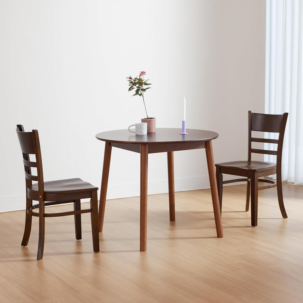 Livinia Aslan 35.4" Round Wooden Dining Table/Mid Century Modern Malaysian Oak Kitchen Table (Walnut)