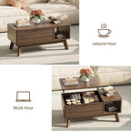 Wood Lift Top Coffee Table with Hidden Compartment and Large Storage Shelf, Lift Tabletop Dining Center Table for Home Living Room Office,Walnut