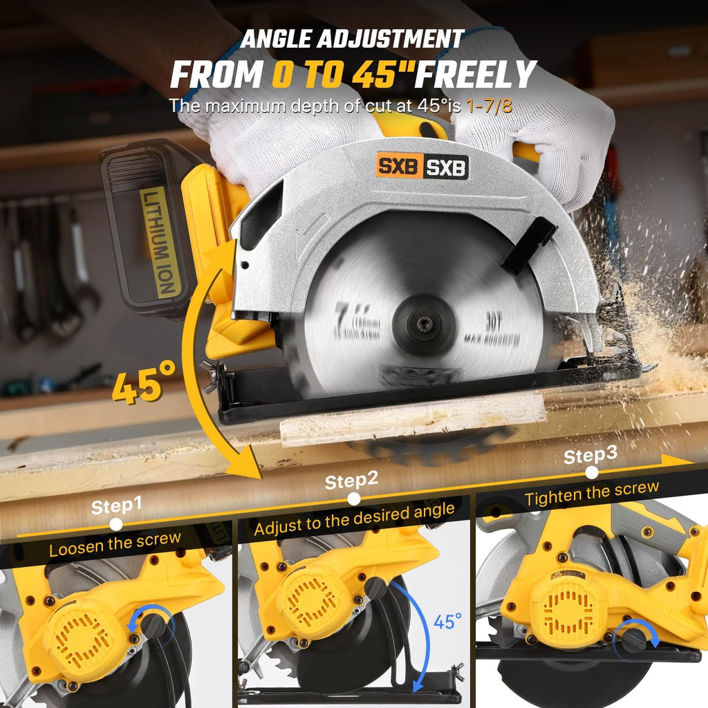 Circular Saw for De-Walt 20V Max Battery, 7-Inch Brushless Cordless Circular Saw, 8000 RPM, 0-45° Bevel, Power Tool for Wood PVC Cutting (Battery Not Included)