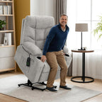 MCombo Power Lift Recliner Chair with Extended Footrest for Elderly People, Fabric 7287 (Light Grey, Medium)