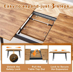 59"-75" Extendable Dining Table Set for 6, Mid Century Dining Room Table Set for 6, Modern Wood Kitchen Table Upholstered Chairs Set of 6, Ideal for Dining Room,Office, Space-Saving, Easy to Assemble