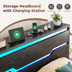 Queen Bed Frame with LED Lights & Charging Station, Bed Frame Queen Size with Headboard,13" Under Bed Storage, Noise-Free Heavy Duty Metal Support, Modern Black