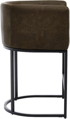 Upholstered Counter Height Bar Stools Set of 2, Modern Barrel Counter Stools with Arms, PU Leather Barstools Kitchen Bar Height for Island with Black Metal Frame, Brown