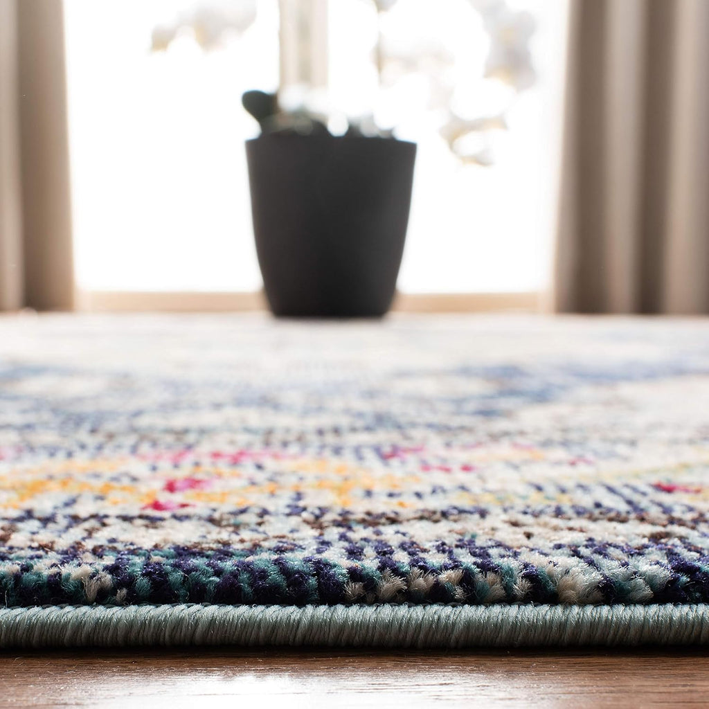 SAFAVIEH Monaco Collection Area Rug - 12' Square, Navy & Light Blue, Non-Shedding & Easy to Clean, Distressed Medallion Design, Ideal for Living Room, Bedroom, Dining Space (MNC243N)