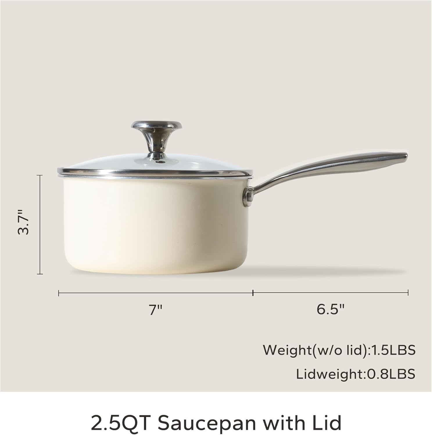 Redchef Cooking Pot Set Induction 5Qt, Saucepan Set 2.5/3.5Qt and 2.5QT Small Saucepan, Stay-Cool Handles, Oven/Dishwasher Safe, PTFE PFAS Free (Beige)