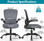 FelixKing Office Chair, Ergonomic Desk Chair Breathable Mesh Chairs Adjustable High Back Lumbar Support Flip-up Armrests, Executive Rolling Swivel Comfy Computer Chairs Home Office Dark Gray