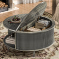 Round Coffee Table, 31.5" Fluted Center Table with Storage, Lift-Top Coffee Table with Adjustable Footpads, Sliding Door, Mid-Century Modern Center Table for Living Room, Small Space (Grey)