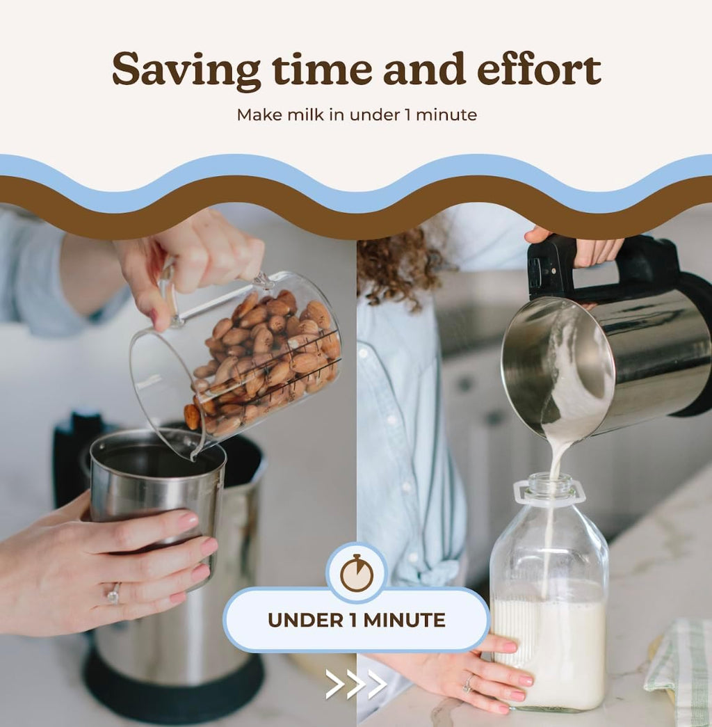 Almond Cow Nut Milk Maker Machine, Plant-Based Milk Maker for Almond, Oat, Cashew, Soy Milk, Stainless Steel, No Straining Needed - Makes 5-6 Cups, 120V