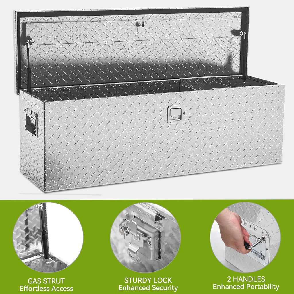 AUTOSAVER88 48 Inch Truck Bed Tool Box, Heavy Duty Aluminum Diamond Plate Tool Box Chest, Waterproof Chest Storage Box with Sliding Shelf and Lock for Trucks, Trailers, RVs, Warehouses