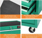 5-Drawer Tool Cart on Wheels, Drawers Rolling Tool Chest with Key Lock, Mobile Trolley Organizer Tools Box with Locking Wheels & Ball Bearing Drawers for Garage,Warehouse,Repair Shop (Green)