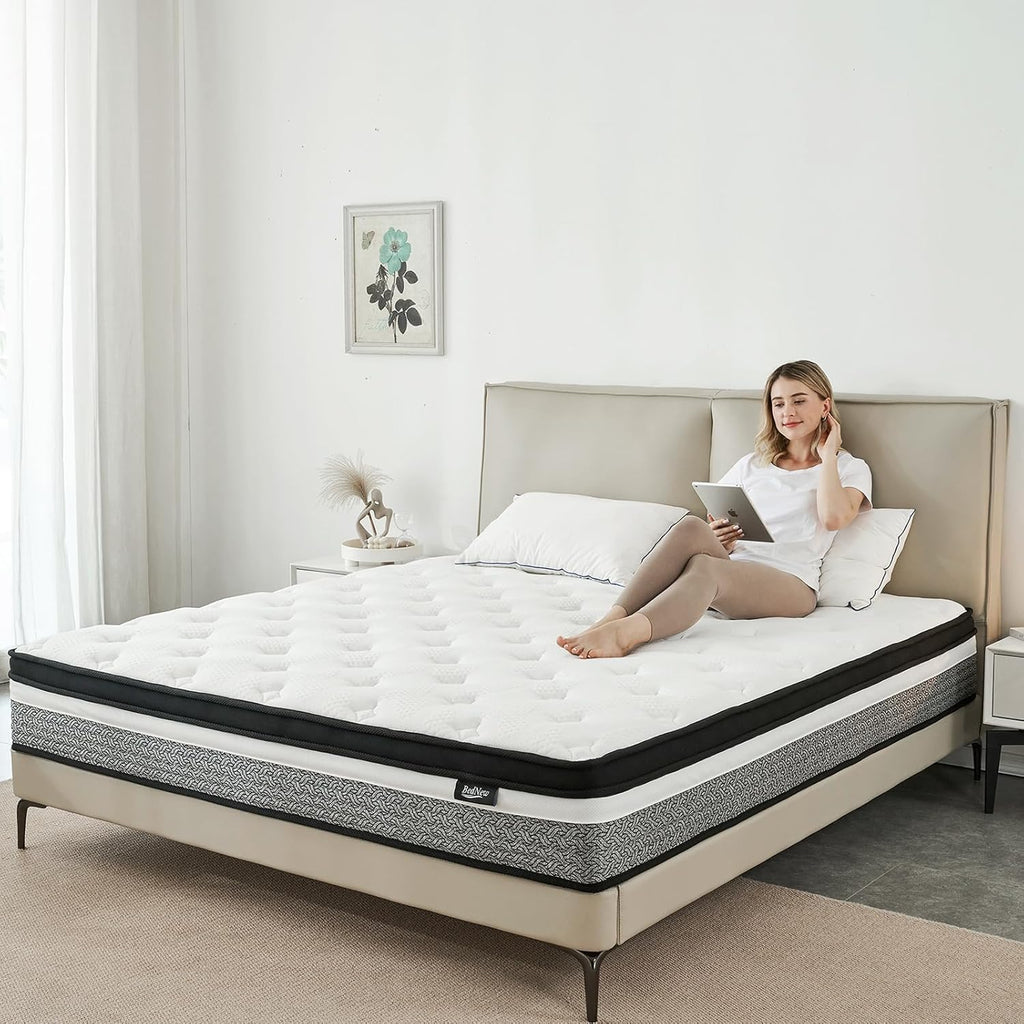 King Size Mattress, 14 Inch Hybrid King Mattress in A Box, Memory Foam & Individually Pocket Spring for Pain Relief, Medium Firm Mattresses