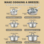 Cook N Home Kitchen Cookware Sets, 12-Piece Basic Stainless Steel Pots and Pans, Silver
