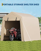 6x8 FT Portable Outdoor Storage Shelter Shed with Roll-Up Zippered Door, Heavy-Duty Waterproof and UV-Resistant Carport Tent, Suitable for Storing Motorcycles, Bicycles, Lawn Mower, Tools Khaki