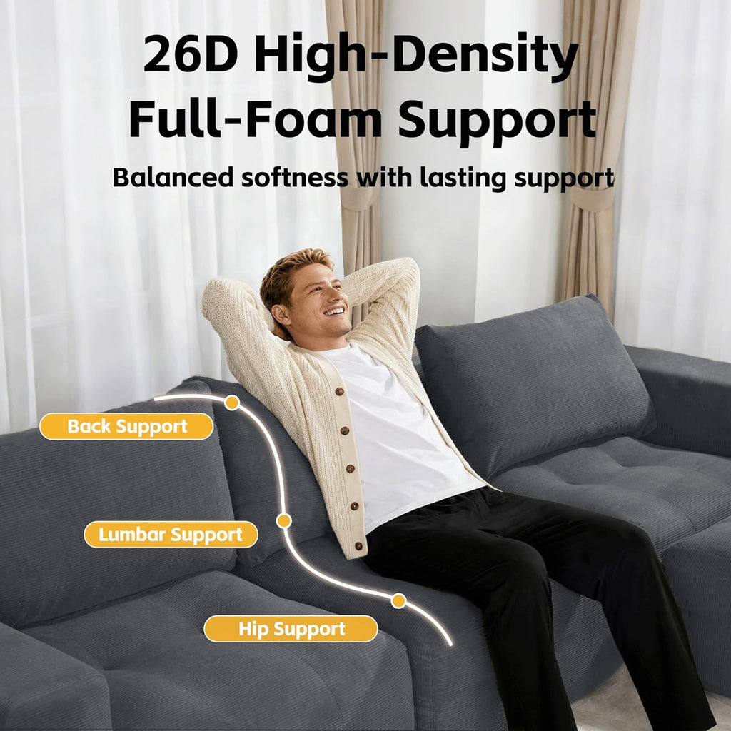 MCombo 121" Modular Sofa Couch, No Assembly Required, L Shaped Compressed Sectional Sofa with Ottoman, Deep Seat Upholstered Boneless Couch for Living Room, SS378 (Dark Grey)