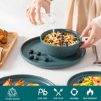 vancasso Plates and Bowls Sets, 18 Pieces Modern Ceramic Dinnerware Set for 6, Dish Set for Kitchen, Dinner Set Stoneware Dishware Set Microwave and Dishwasher Safe, Blue, Series ZERMATT