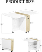 Folding Dining Table with 6 Wheels, Drop Leaf Tables for Small Spaces, Foldable Dining Table with 2-Layer Storage Rack, Kitchen Table with Drawer (White and Oak)