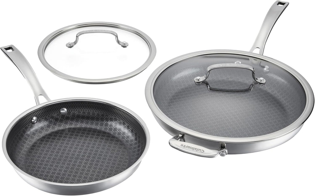 Cuisinart FusionPlus Hybrid Nonstick Stainless Steel Cookware Set, 4-Piece Skillet Cooking Set with PFAS-Free PURELYSEAR Ceramic Non Stick Technology, Scratch Proof, Cool Grip Handles, Dishwasher Safe