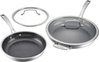 Cuisinart FusionPlus Hybrid Nonstick Stainless Steel Cookware Set, 4-Piece Skillet Cooking Set with PFAS-Free PURELYSEAR Ceramic Non Stick Technology, Scratch Proof, Cool Grip Handles, Dishwasher Safe