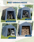 6x8ft Heavy Duty Waterproof Storage Shed - Portable Carport with Roll-up Ventilated Zipper Door & Windows, Stores Motorcycle, Bike, Firewood, Garden Tools