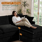 Modular Sofa with Storage, 103" L Shape Sectional Cloud Couch, Comfy Fabric Couch with Movable Ottoman, 4 Seat Modern Deep Seat Sofa for Living Room (Black Chenille)