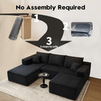 107.5" Cloud Modular Sectional Sofa with 1 Ottoman,Modern Minimalist Upholstered Couches, Comfort U Shaped Sofa for Living Room,Deep Seat Corner Couch .No Assembly Required (Black,Left Facing Chaise)