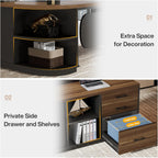Tribesigns 80'' L-Shaped Desk, Large Executive Office Desk with 55'' Drawers Cabinet, Modern Commercial Office Table with Storage Shelves, Business Furniture for Home Office, Brown & Black