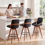 26 Inch Counter Height Stools Set of 2, Modern Mid Century Upholstered Upholstered Swivel Stool with Curved Back and Arms for Kitchen Island, Black