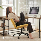 Dowinx Criss Cross Chair with Wheels, Preminum Fabric and Pocket Spring Cushion, Adjustable Swivel Wide Seat Computer Chair, Morden Design Vanity Chair Yellow