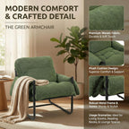 Kinfant Mid Century Modern Accent Chair, Chunky Upholstered Armchair with Metal Frame, Oversized Lounge Chair for Living Room Bedroom Small Spaces, Textured Chenille Fabric, Green