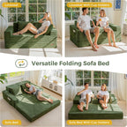 MAXYOYO Loveseat Sofa Bed, 64" Foldable Floor Sofa Couch in A Box with 2 Cup Holders, 4 in 1 Convertible Boneless Couch Folding Recliner Sleeper Chair for Living Room, No Assembly Required, Green