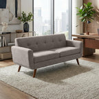 Tbfit 65" W Loveseat Sofa, Mid Century Modern Love Seat Couches for Living Room, Button Tufted Upholstered Small Couch for Bedroom, Solid and Easy to Install Love Seats Furniture, Grey | linen fabric, button tufted, solid wood foot, pocket spring, wo