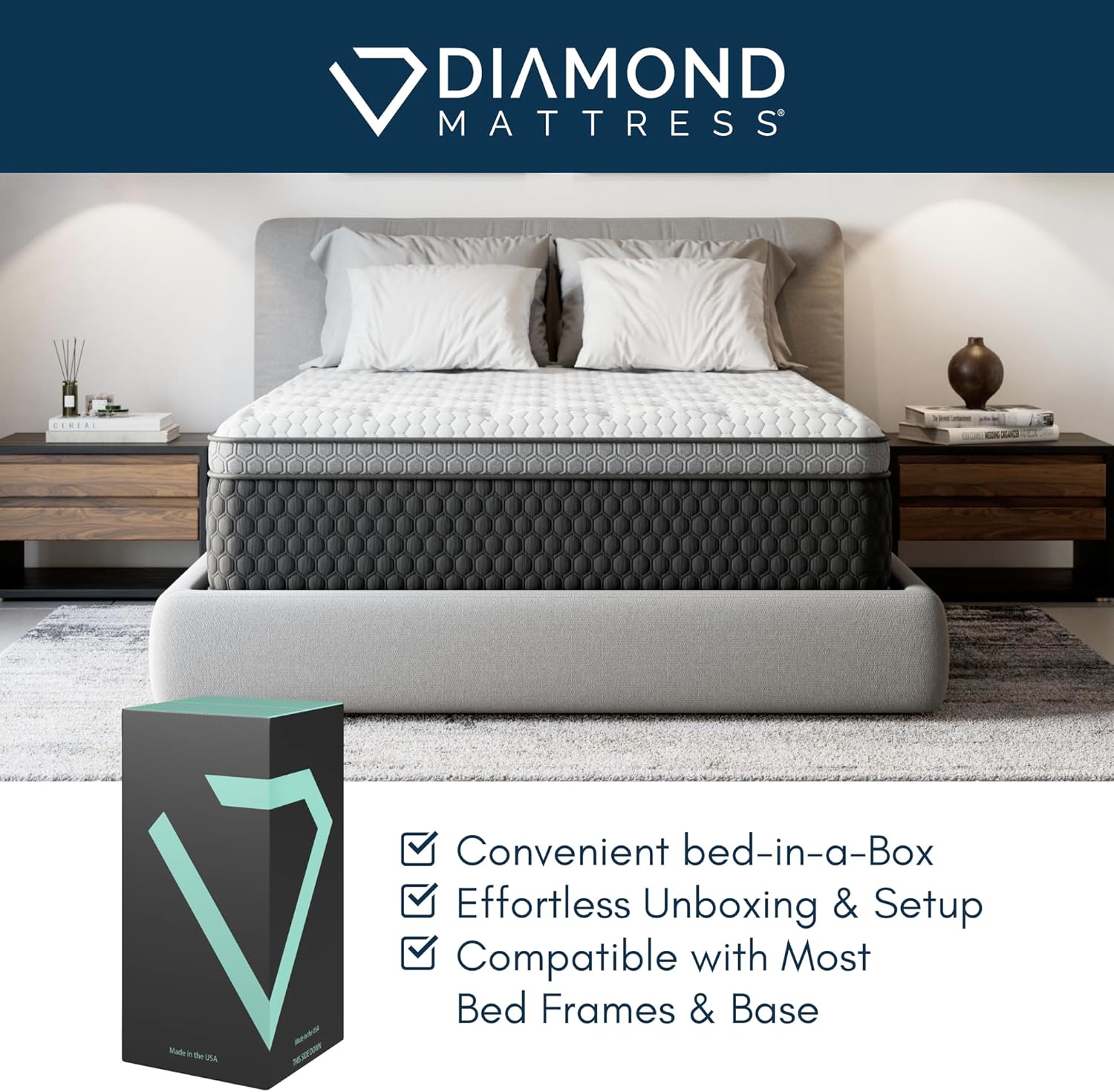 Diamond Mattress EquaLite Copper Cooled Hybrid Mattress, Twin Mattress 11-inch Firm, Greenguard Gold, CertiPUR-US Certified, Fiberglass-Free, Made in USA