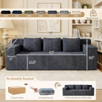 71" Corduroy Living Room Sofa, 3 Setaser Deep Seat Couch with 3 Lumbar Pillows, Comfy Boneless Sofa Modern Compressed Couch for Bedroom, Office, Apartment, No Assembly, Flat Armrests (Dark Grey)