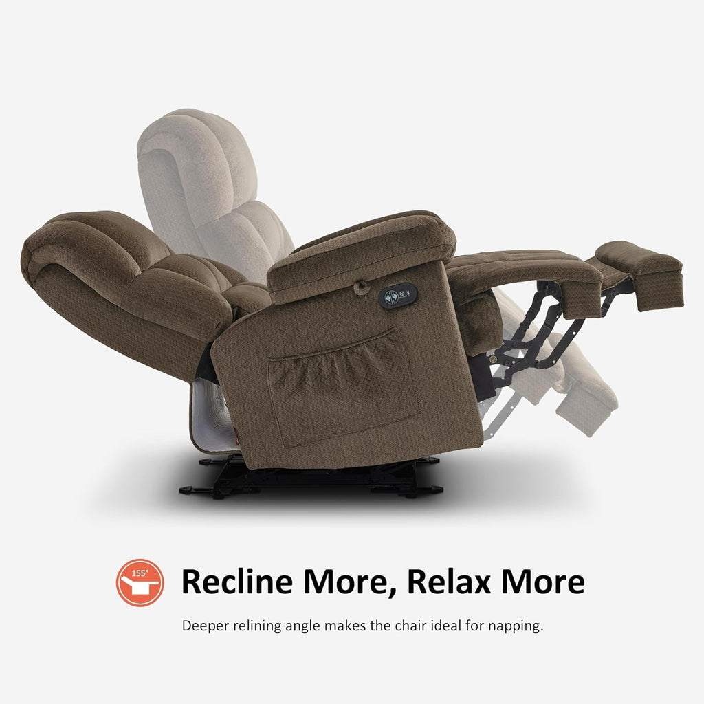 MCombo Zero Gravity Power Recliner Chair with Heat and Vibration Massage, Reclining Chair with USB Ports for Living Room, Fabric R6233 (Brown)