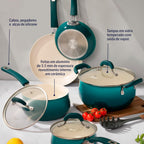 Oster Corbett 8 pc Gradient Teal Forged Aluminum Cookware Set With Ceramic Non-stick - Induction Base - Soft Touch Bakelite Handle and Tempered Glass Lids