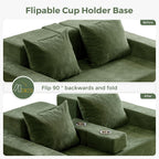 MAXYOYO Loveseat Sofa Bed, 64" Foldable Floor Sofa Couch in A Box with 2 Cup Holders, 4 in 1 Convertible Boneless Couch Folding Recliner Sleeper Chair for Living Room, No Assembly Required, Green