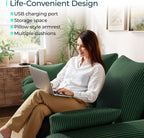 LINSY HOME 90.5'' Sectional Sleeper Sofa with Pull Out Couch Bed Modular (Green, 90.5'') | USB Charging, Pillow-style Armrest, Multiple Cushions, Storage Chaise, Corduroy Fabric