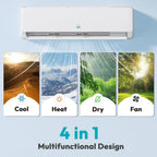 Mini Split AC/Heating System - 18000 BTU Mini Split AC Unit Inverter Heating and Cooling, 19 SEER2 230V Energy Efficient Ductless Air Conditioner Up to 1250sq.ft, 24H Timer, Installation Kit