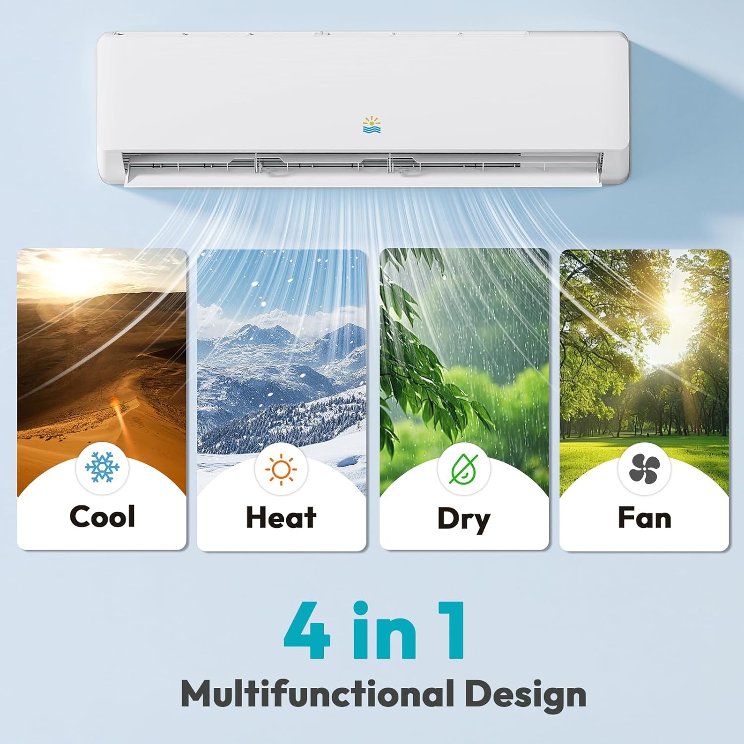 Mini Split AC/Heating System - 18000 BTU Mini Split AC Unit Inverter Heating and Cooling, 19 SEER2 230V Energy Efficient Ductless Air Conditioner Up to 1250sq.ft, 24H Timer, Installation Kit