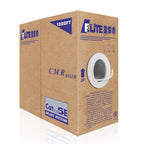 Elite CAT5E Riser (CMR), 1000ft, UTP 24AWG, Solid Bare Copper, 350MHz, UL Certified, Easy to Pull (Reelex II) Box, Bulk Ethernet Cable, White