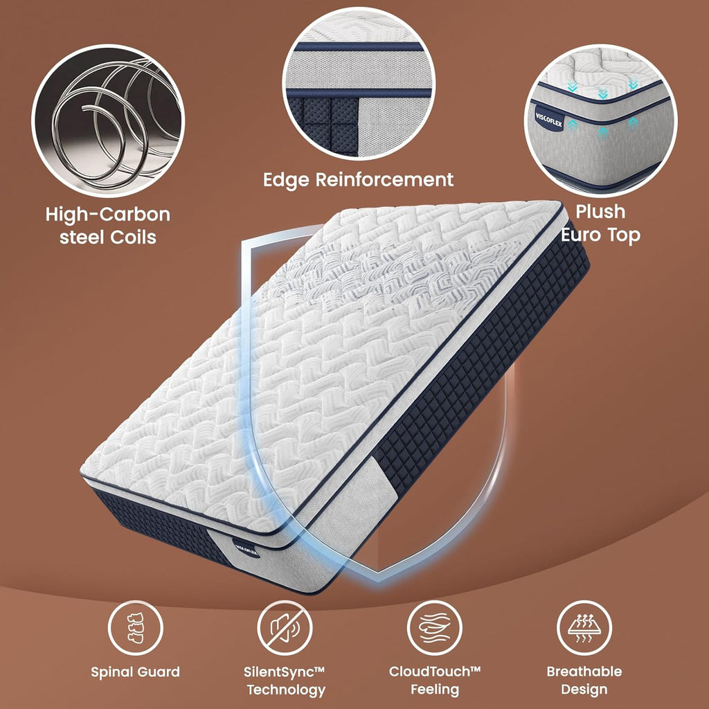 Extra Firm Queen Mattress 14 Inch, Deep Sleep Hybrid Mattress for Lumbar Support & Back Side Sleepers, Pain Relief Mattresses in a Box with Pocket Springs & Cooling Gel - 365-Night Trial, CertiPUR-US