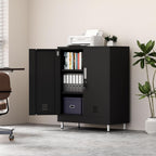 JINGUR Metal Storage Cabinet with Locking Doors and 2 Adjustable Shelves, Lockable Storage Cabinet for Home Office Garage Pantry Living Room (Black)